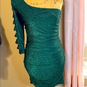 Charlotte Russe One Shoulder Glitter Green Dress Size L
